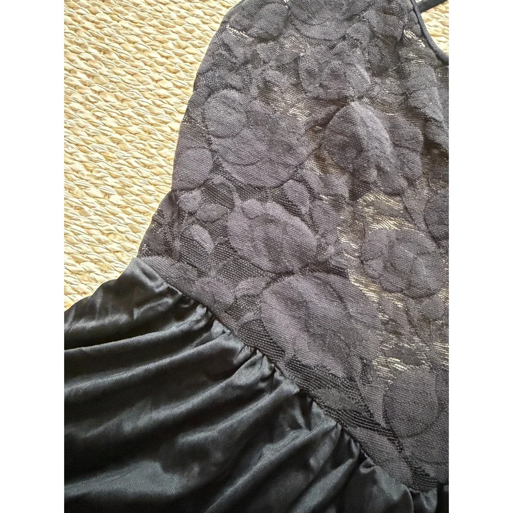 Olga Vintage Black Lace Bodice Maxi slip romantic nightgown Whimsigoth wedding L